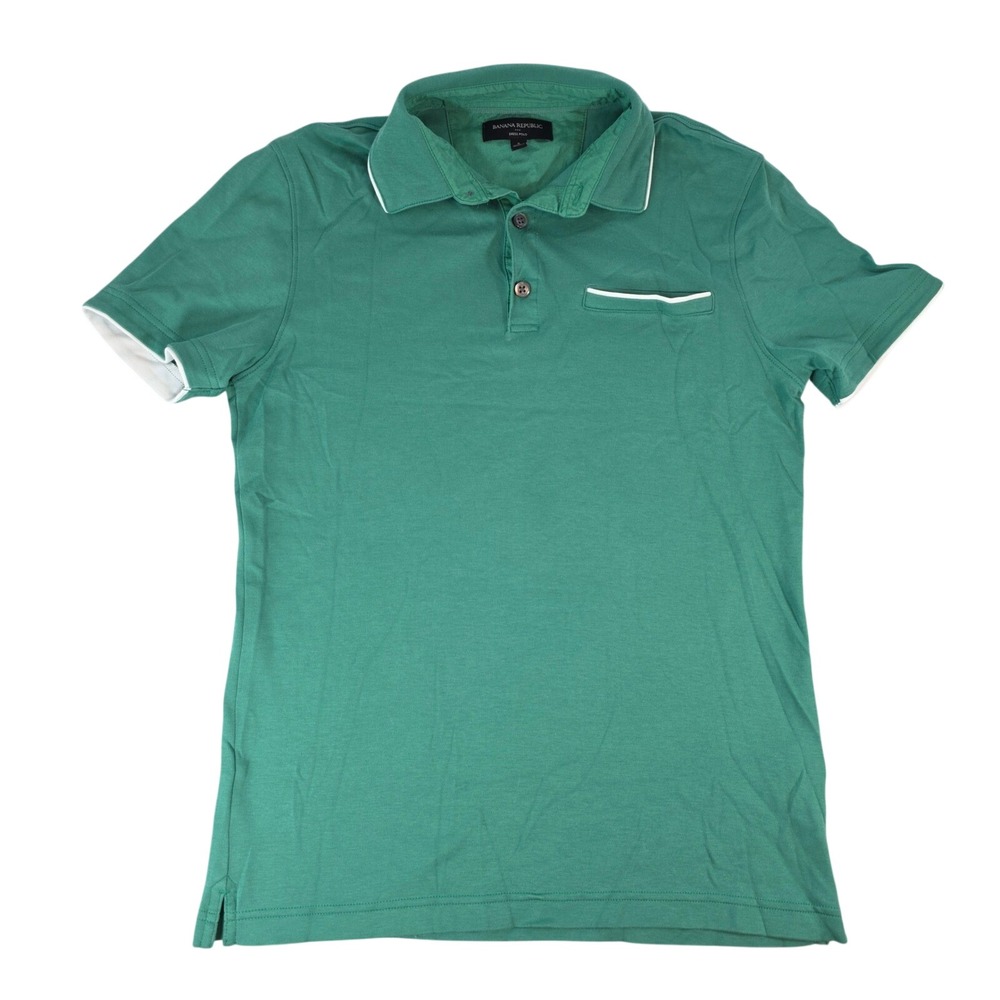Banana Republic Mens S Green Dress Polo Surf Green Contrast Trim